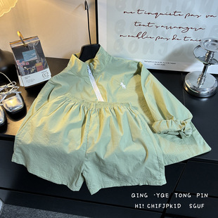 Children's Summer Sunscreen Clothing suit Boys' Sports Top Shorts Two-piece Set Baby Girl's Thin Zipper Skin Clothes