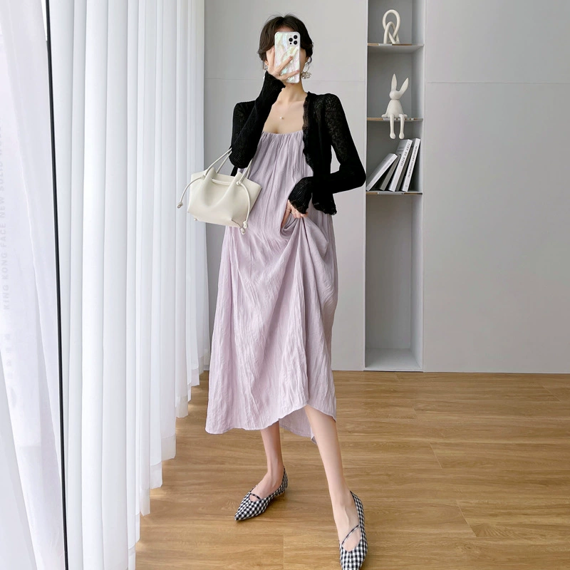 Материнства Летняя мода Плиссированные Слинг платье свободные для похудения Элегантный из двух частей платье беременных женщин платье