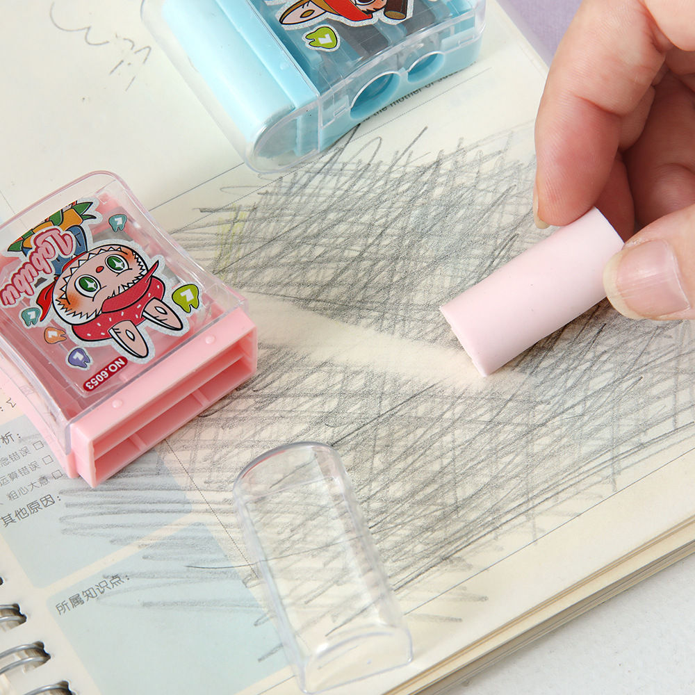 Nuevo dibujo animado de doble agujero cuchillo de lápiz lindo divertido rodillo borradora lápiz planador 2 en 1 estudiantes afilador papelería