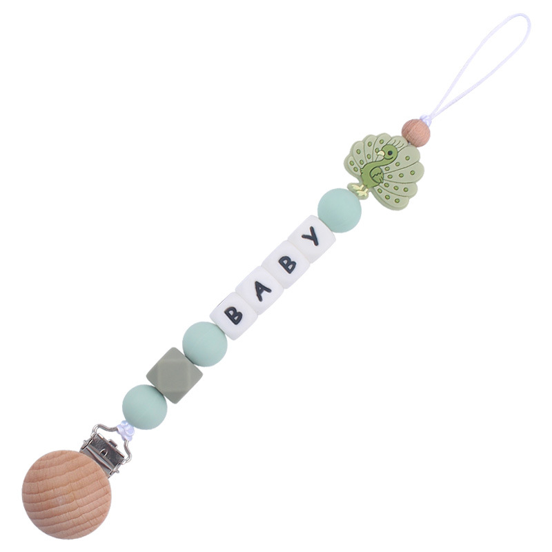 Nuevo bebé de dibujos animados animal mariposa Pavo Real búho mordedor calmante bebé molar pezón anti-gota cadena