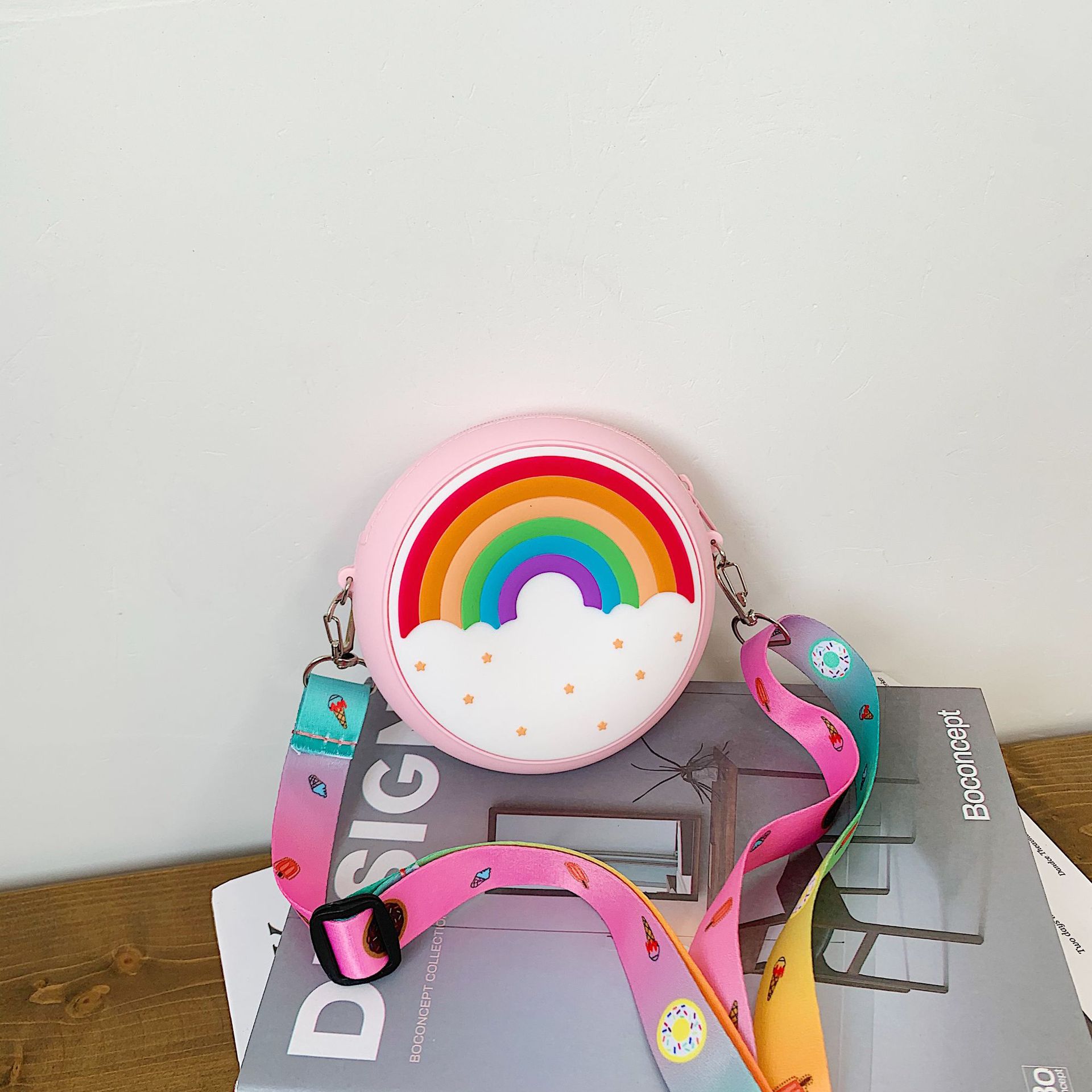 INS Nuevo Arco Iris donut mini niños niñas de silicona bolsa de mensajero del hombro de la princesa monedero bolso de las mujeres