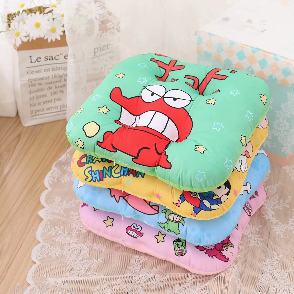 Cartoon pillow, sofa for bedroom, crayons, cloth