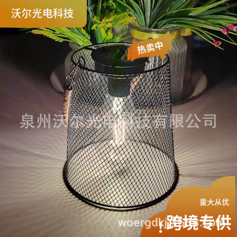 热销太阳能铁网吊灯 户外防水 庭院灯景观灯复古乡村爱迪生灯泡灯