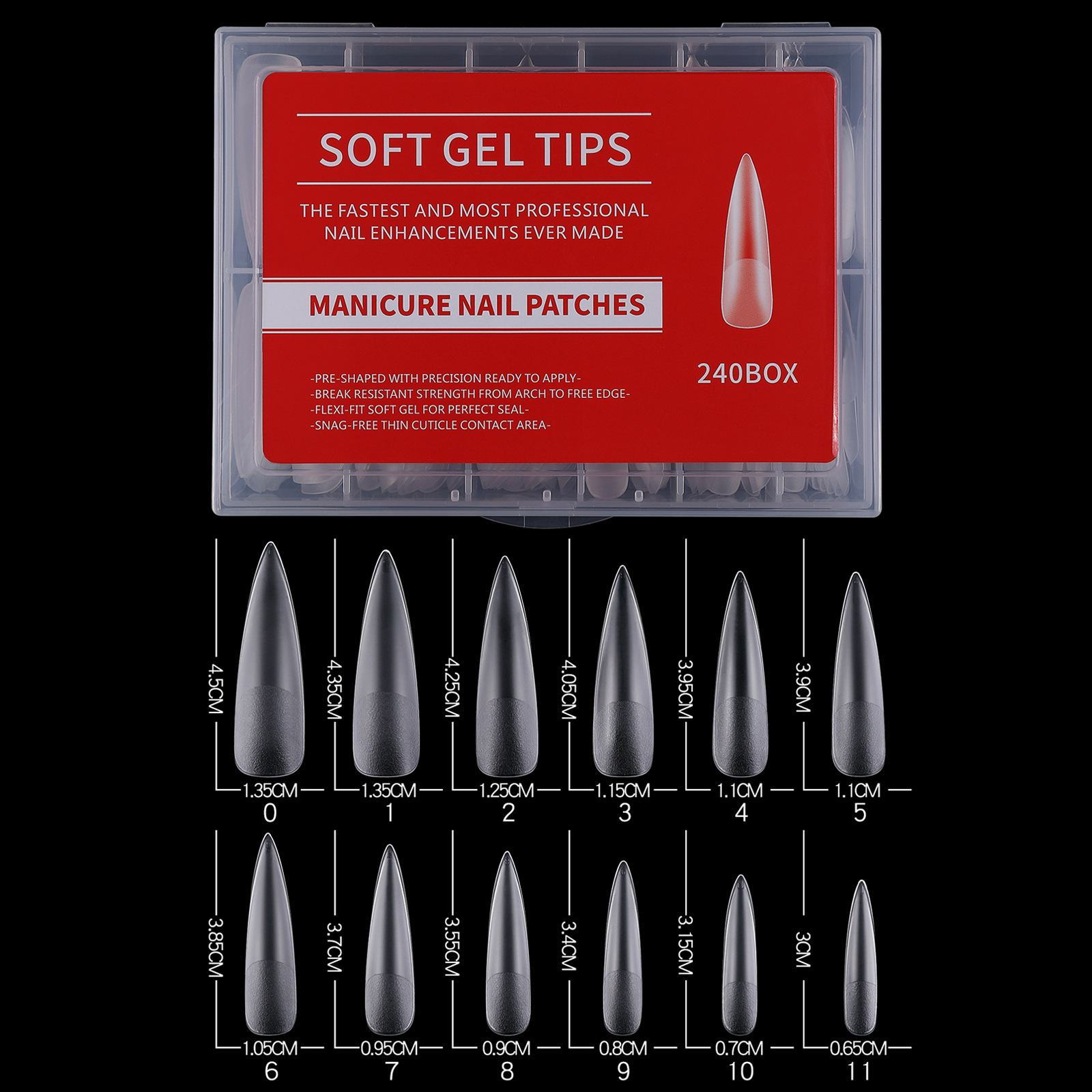 Nail nail 240 long water drop nail transparent frosted fold seamless water pipe trapezoidal false nail nail