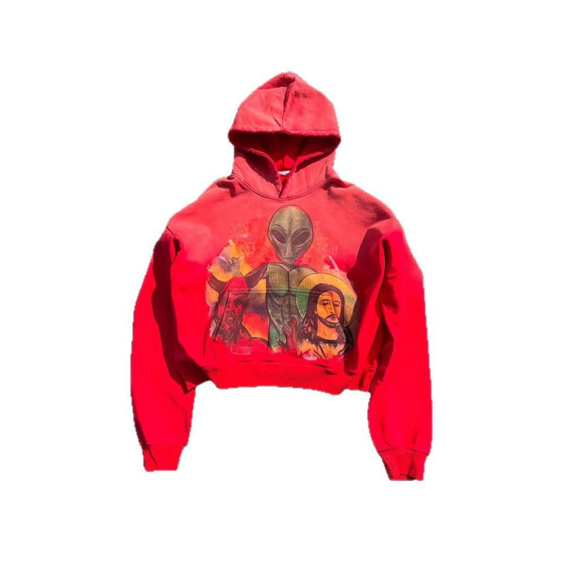Felpa con cappuccio e zip Alien Graphic – Pullover streetwear unisex (vestibilità oversize, rosso/grigio, XS-5XL)_voghion.com