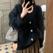 2025秋冬新款长毛水貂绒领针织毛衣开衫女加厚慵懒风加厚外套