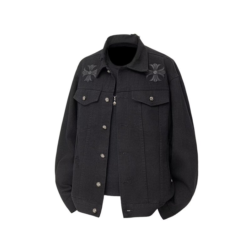 Spring and Autumn Denim Jacket for Men and Women, Casual Trendy Brand, High-End Style, Women's Turn-Down Collar Jacket, Workwear, Stylish, Large Size, Versatile