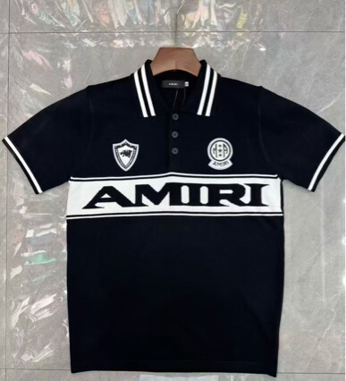 Amiri Men's Cotton Short Sleeve Polo Shirt Slim Fit 3 Button