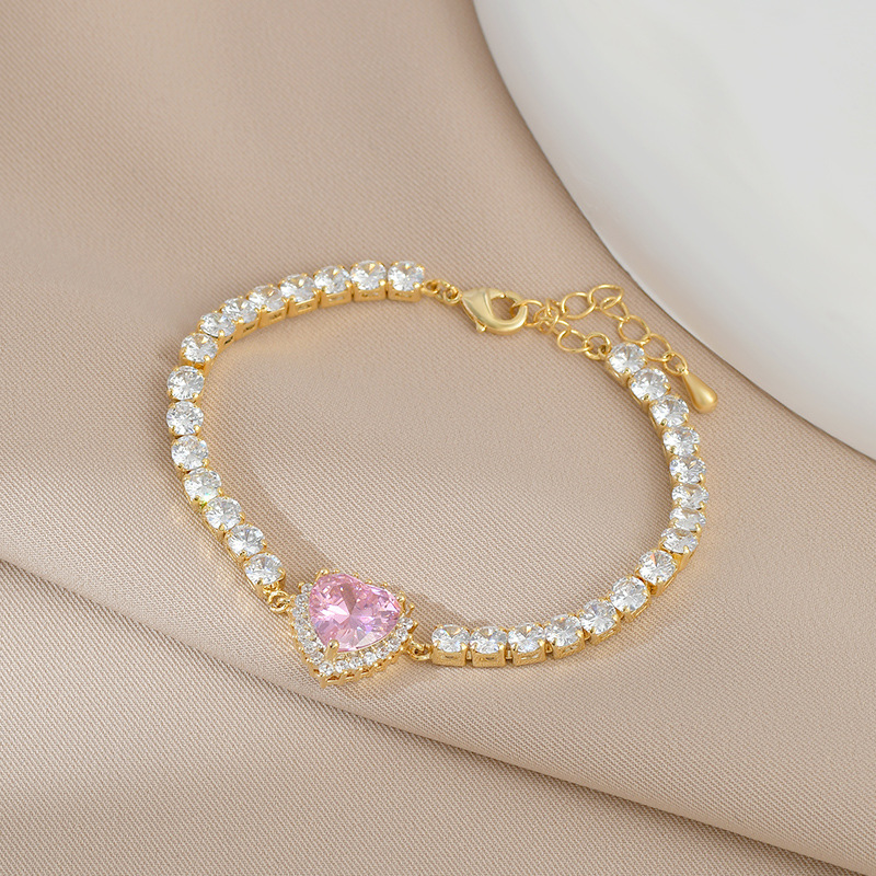 Sweet Heart Shape Copper Inlaid Zircon Bracelets 1 Piece
