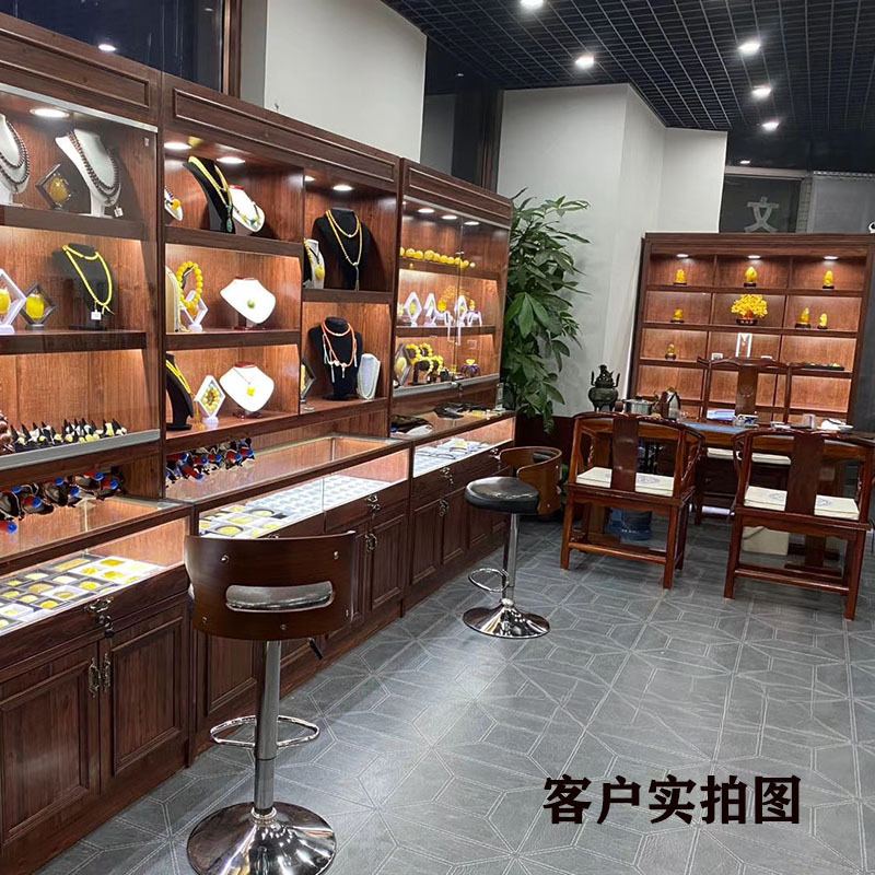 レトロ実木ジュエリーショーケースM古遊玉器透明ショーケースアクセサリー蜜ろうアクセサリーガラス中島キャビネット|undefined