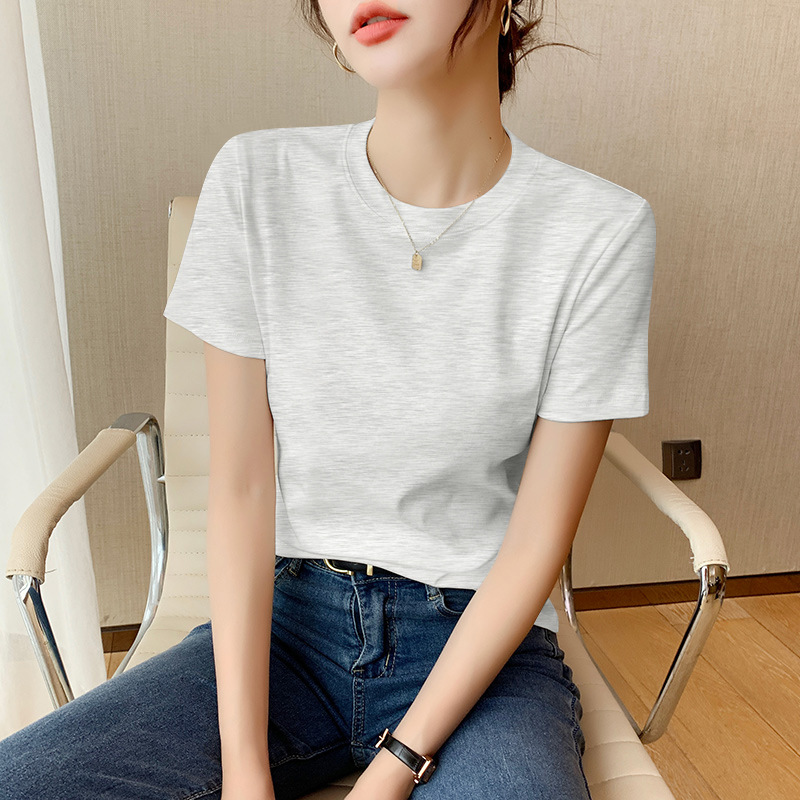 92% Cotton Shoulder Crew Neck Short-sleeved T-shirt Women's Korean Version Loose Summer New Solid Color Small Man With T-shirt Top_ecoleips.com