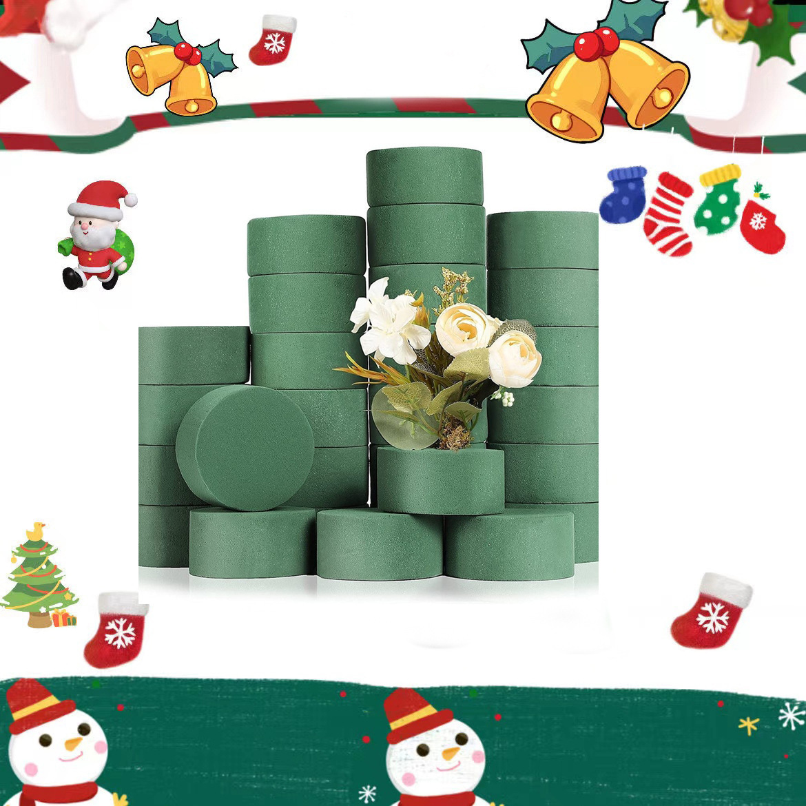 厂家批发圆形花泥包装材料干花泥加强型圆柱插花泥吸水强鲜花泥块