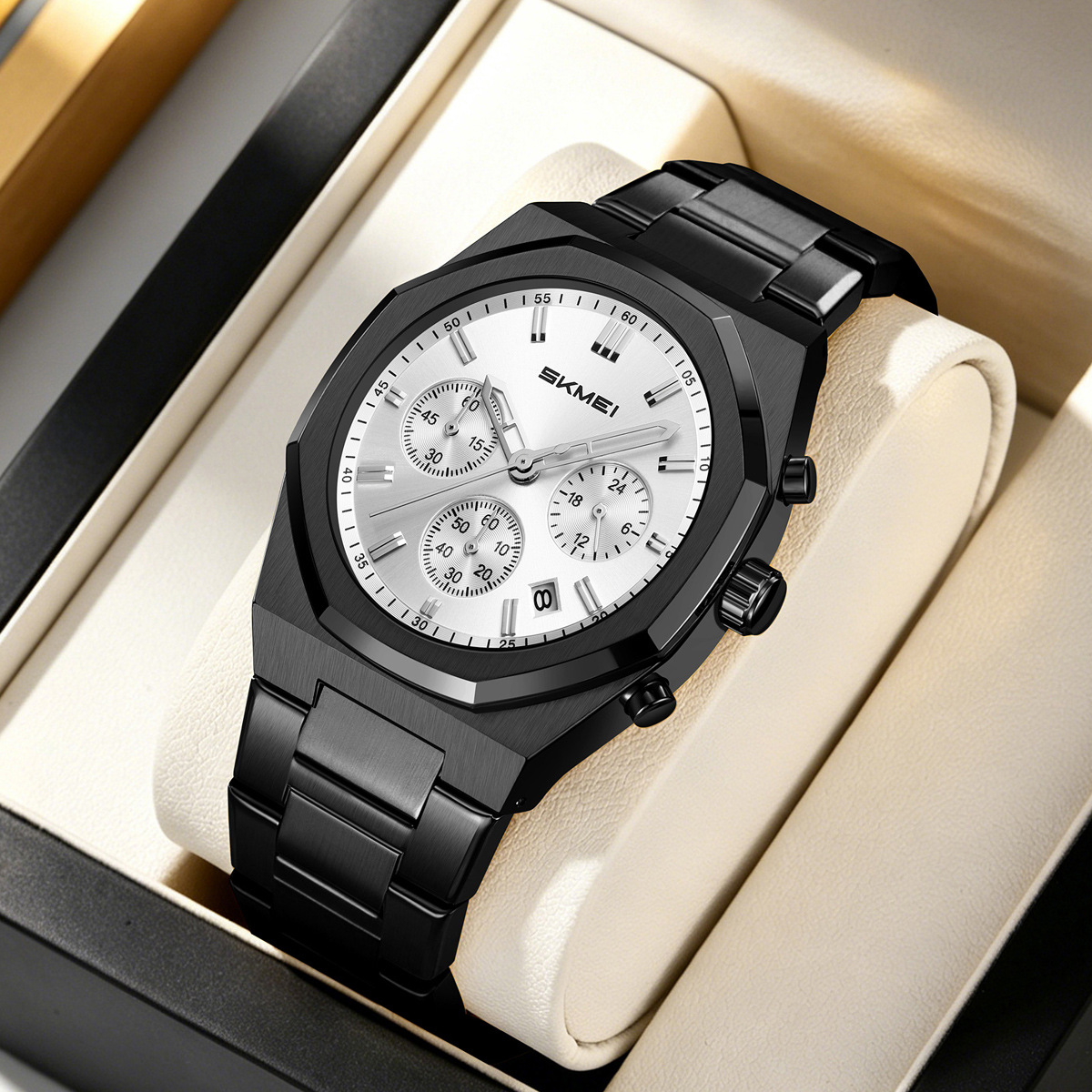 Momento de acero de octogón cronógrafo de cuarzo hombre impermeable relojes de negocios regalos personalizados mayoristas transfronterizos