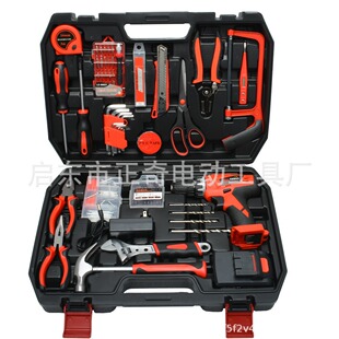 家用工具套裝大全五金充電鑽電工維修多功能工具箱鋰電池手電鑽