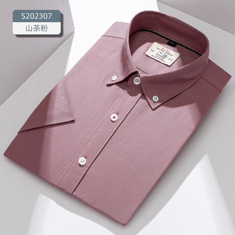 LOGO personalizado enzima lavado en agua camisa de algodón Oxford de algodón hombre de manga corta de alto rango peinado de algodón etiquetado