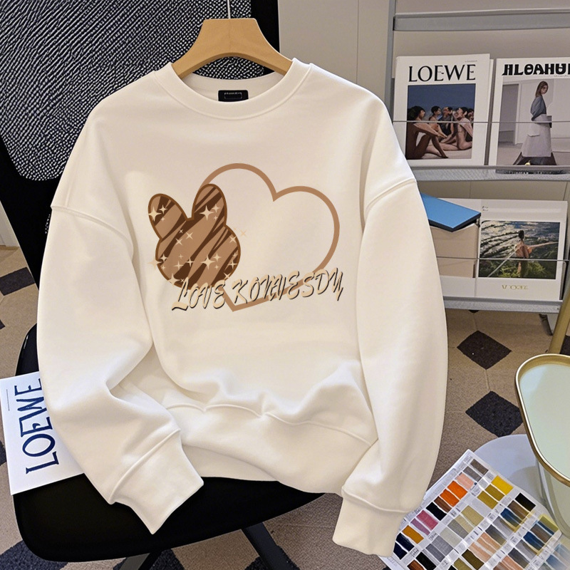 Factory wholesale Hong Kong style round neck pullover fleece-lined thick sweater women's autumn and winter loose sportswear boys coat tide