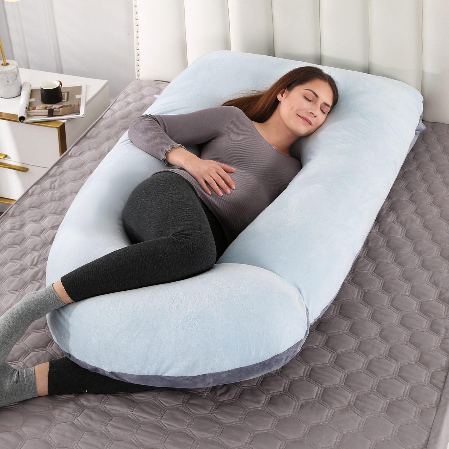 Almohada de maternidad lado dormitorio de algodón extraíble y lavable almohada de soporte de cintura en forma de G grande transfronteriza FÁBRICA DE Amazon almohada de maternidad al por mayor