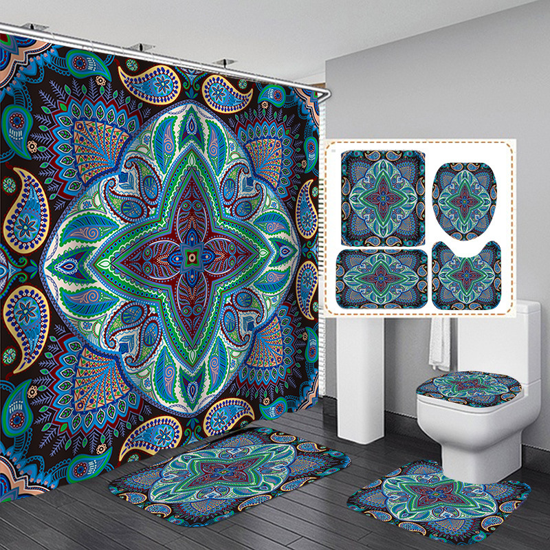 Venta caliente de Amazon Cortina de ducha de baño bohemia Tela de cortina de baño impermeable Juego de cuatro piezas Gran cantidad y excelente precio