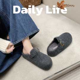 葡萄妈同款内增高勃肯鞋包头加绒半拖毛毛鞋女冬季棉拖鞋外穿鞋子