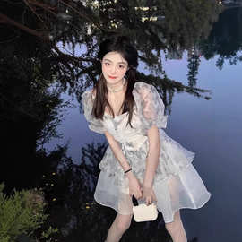 法式小个子收腰超仙女甜美在逃公主裙夏季别致绝美蓬蓬连衣裙独特
