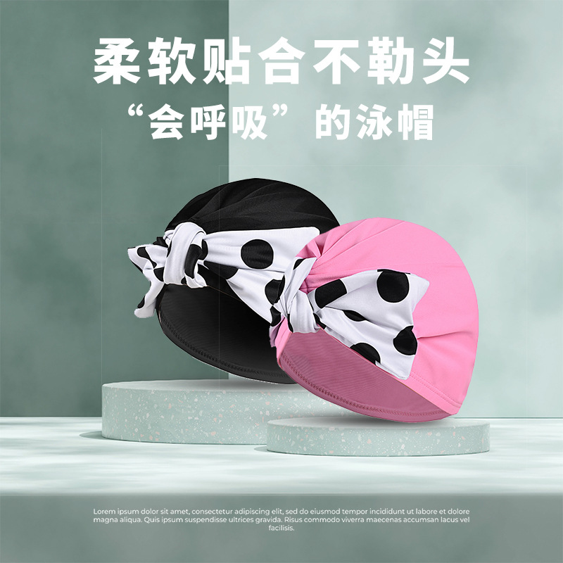Gorro de baño, cabello largo, sin cabeza, circunferencia de la cabeza grande para adultos, tela plisada de alto valor, protección de los oídos de moda, gorro de baño de tela de lujo ligero