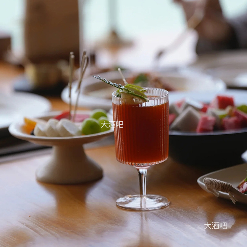 ニッチインレトロアイスアメリカンラテコーヒーカップ縦縞ゴブレットジュースカップ炭酸水カップカクテルカップ|undefined