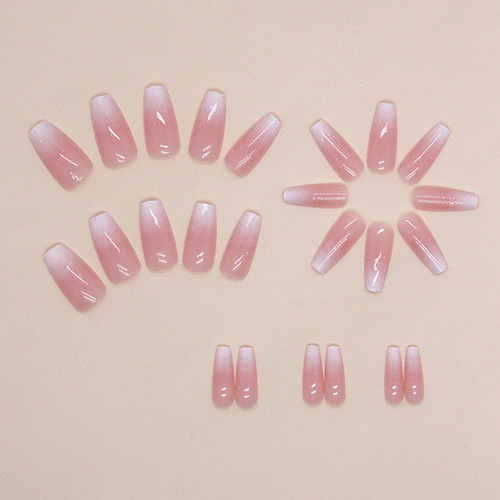 Mid-long ballerina nail beauty nail stickers with gradient glitter fake nails sweet Ins wearable nails