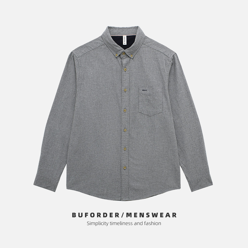 Spring and Autumn cotton men's long-sleeved shirt casual slim Japanese brushed shirt simple basic top 6620