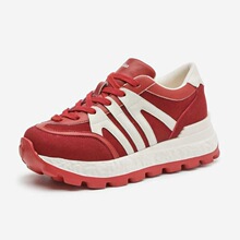 华夫阿甘鞋女款春秋厚底小白鞋增高老爹鞋松糕拼色休闲白色运动鞋