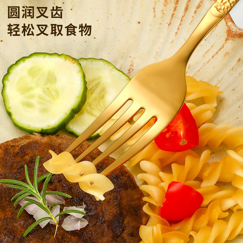 国境を越えたステンレス石紋食器ナイフフォークスプーン4点セットレトロレリーフ西食器ステーキナイフフォークスプーン卸売り|undefined