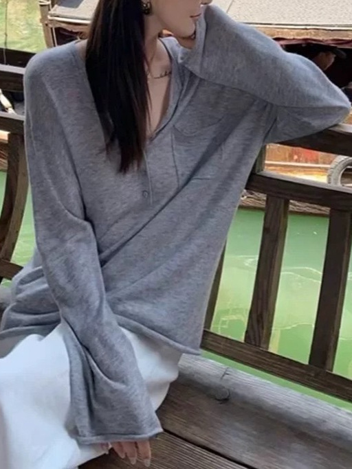 巨好看的防晒衣罩衫女薄款夏季穿搭宽松外穿灰色长袖t恤上衣|undefined