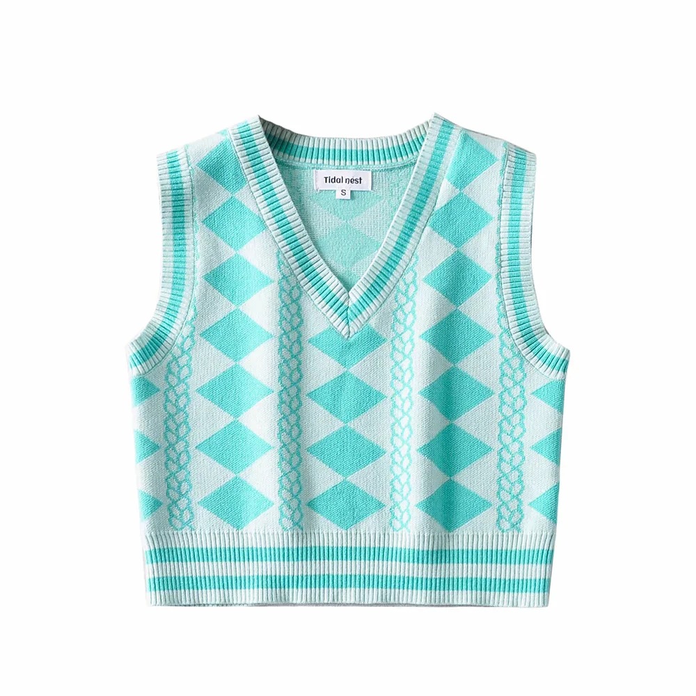 Diamonded print V-neck knit vest NSAC45845