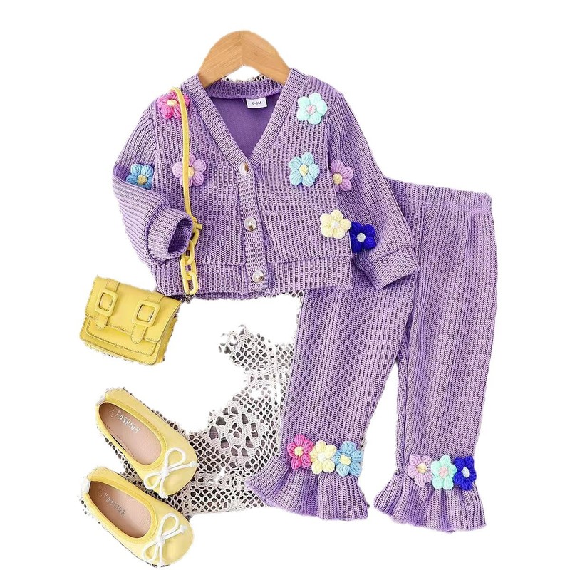 子供's clothing春秋女の子ニット立体花長袖コートとラッパズボンの中|undefined