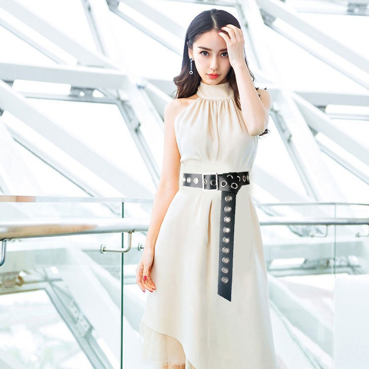 New European and American Fashion Big Chicken Eyes Square Buckle Belt Women's Decorative Coat Windbreaker Versatile Casual Waist Tie Button PU Belt_voghion.com