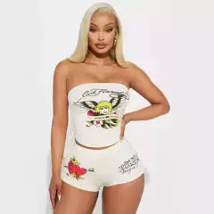 2024 Cross-border European and American Women's Wear Positioning Print Tube Top and Shorts Set