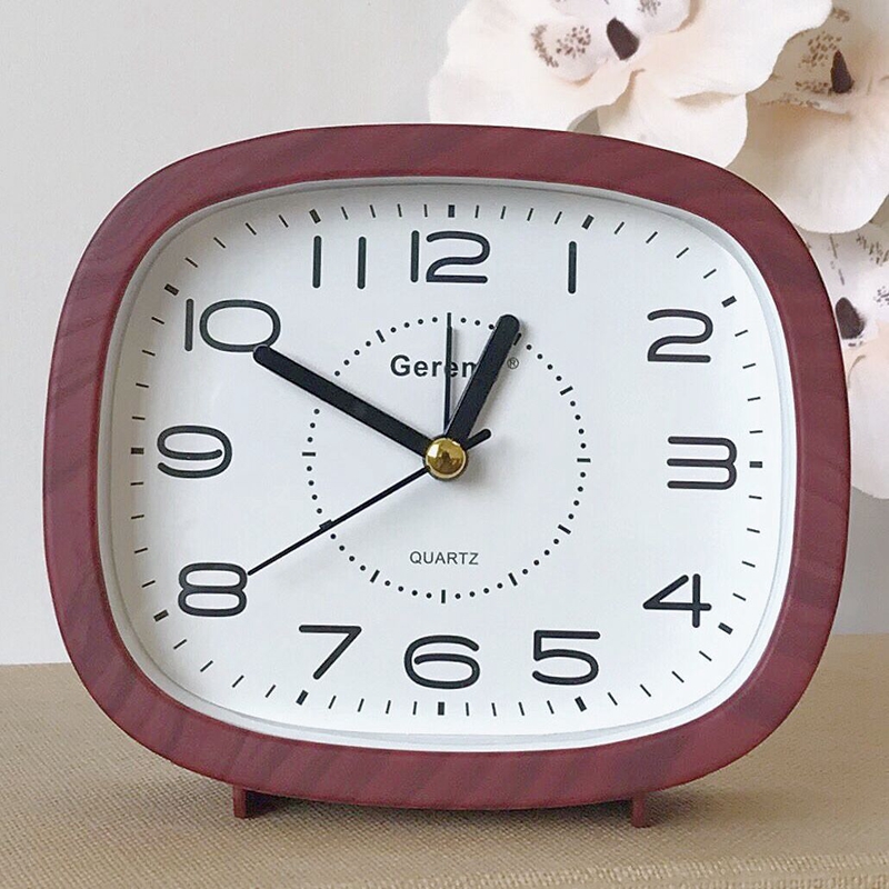 Minimalist Retro Wood Grain Alarm For Elderly Home Desktop Square Pendulum Student Modern Large Character Bedside Clock_voghion.com