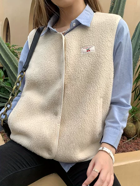 Women's Sleeveless Wool Vest Top for Foreign Trade, European and American Style, Loose Fit, Single-Breasted, Lamb Wool Vest Jacket for Autumn and Winter