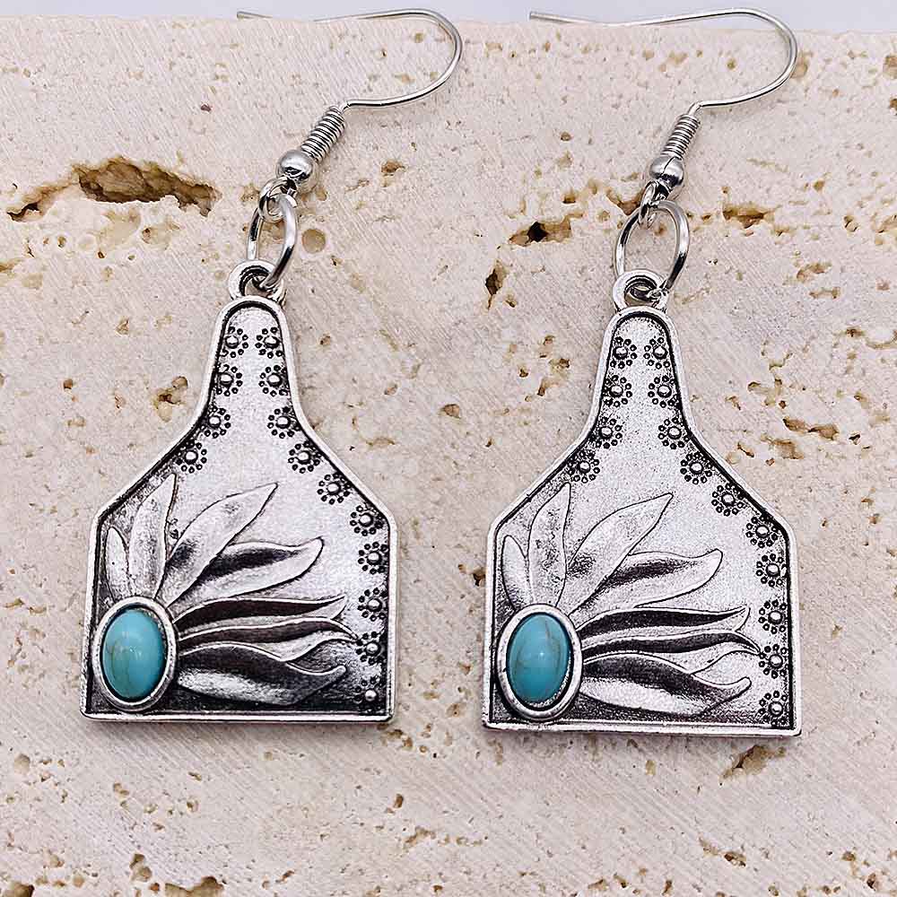 1 Pair Fashion Cactus Metal Inlay Turquoise Women's Drop Earrings display picture 7