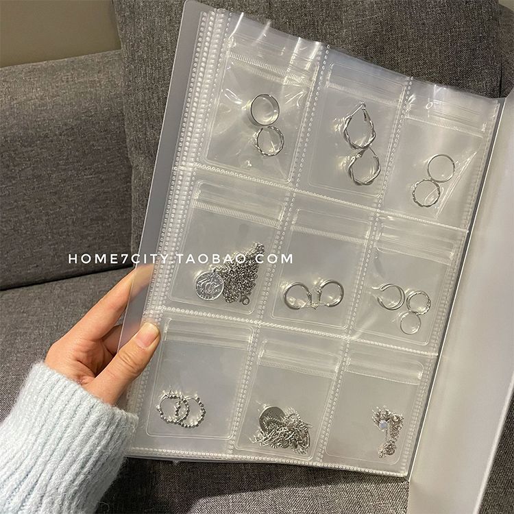 透明な収納ボックス密封袋シルバーイヤリングリングネックレス抗酸化ポータブルジュエリー収納ブック pvc イエロー異議|undefined