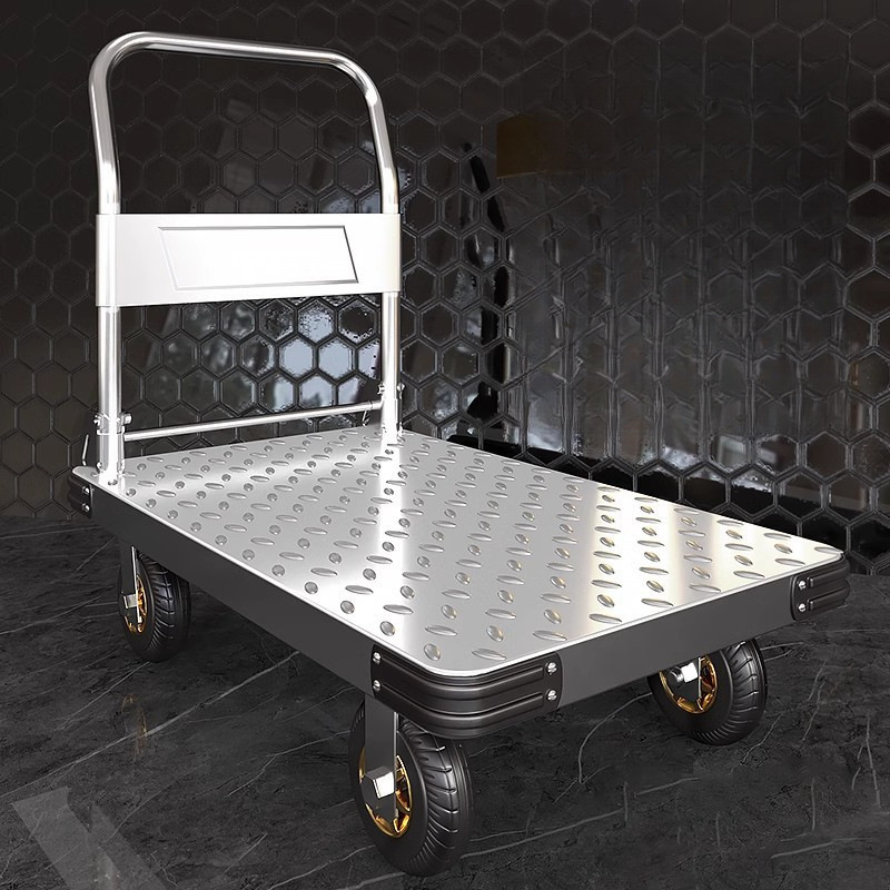 Shopping Cart for Stalls, Steel Plate Handcart, Trailer Cart, Flatbed Cart, Small Cart, Foldable Handcart, Small Pull Cart