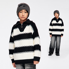 DK童装秋款女男童高开领条纹毛衣中大儿童慵懒保暖加厚休闲针织衫