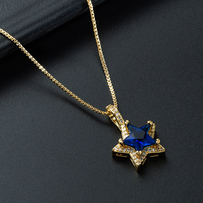 Nihaojewelry wholesale jewelry fashion multicolor star gemstone copper goldplated inlaid zircon necklacepicture5