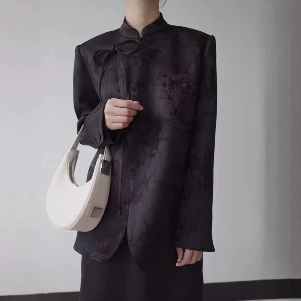 [Спотовая подвеска] Большой размер женский слегка толстый MM воротник костюм новый китайский ретро жаккардовый национальный жаккардовый пиджак 8063