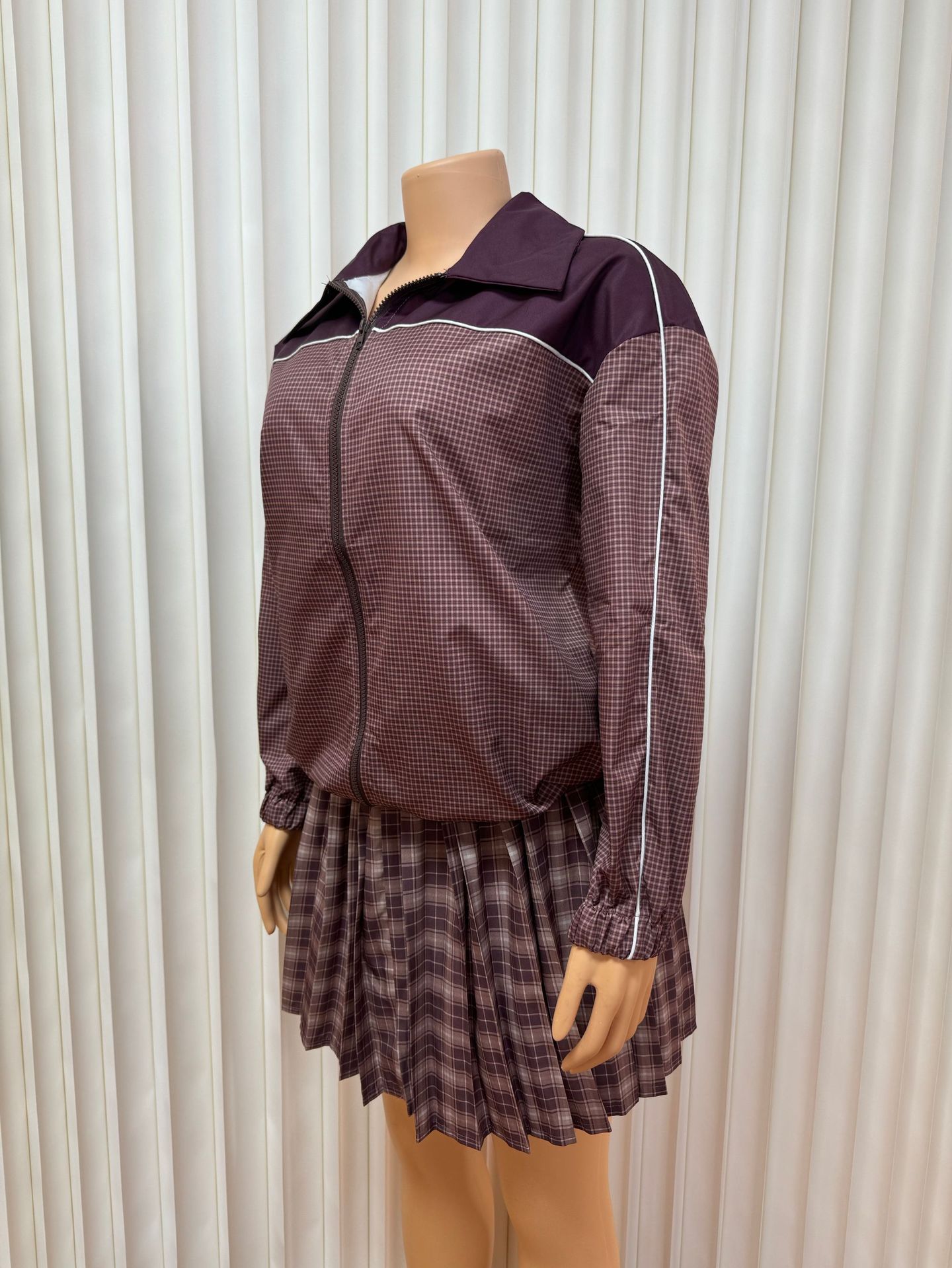 Women's Clothing Women's Style Zipper Cardigan Long Sleeve Top With Lapel Short Skirt Two Piece Suit Sexy Fashion_ecoleips.com