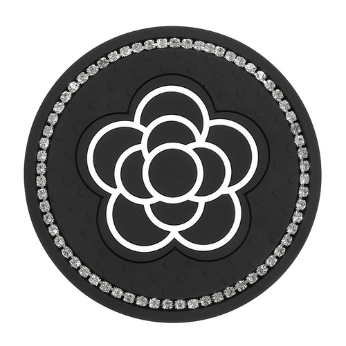 Car Cup Mat Cross-border Creative Camellia Silicone Car Cup Mat Round Heat Insulating Soft Rubber Car Cup Mat with Diamond Water Cup Mat