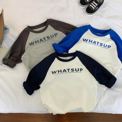 Mom's Autumn Wear Children's Long Sleeve T-Shirt with Letters, Pure Cotton, Versatile Boys' Top, Trendy and Stylish, Colorful Clash