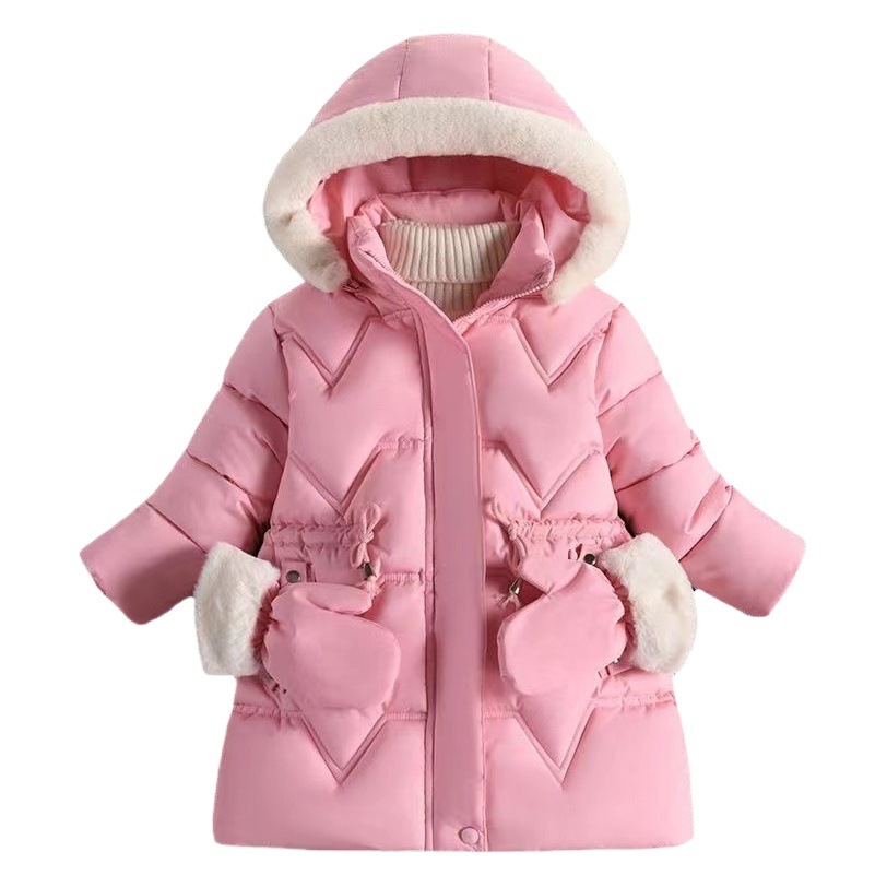 Ropa de algodón acolchado para niños Ropa de algodón acolchado para niñas de longitud media forrada de lana engrosada Abrigo de invierno de estilo occidental para niños Ropa de algodón acolchado para niñas de moda Venta directa