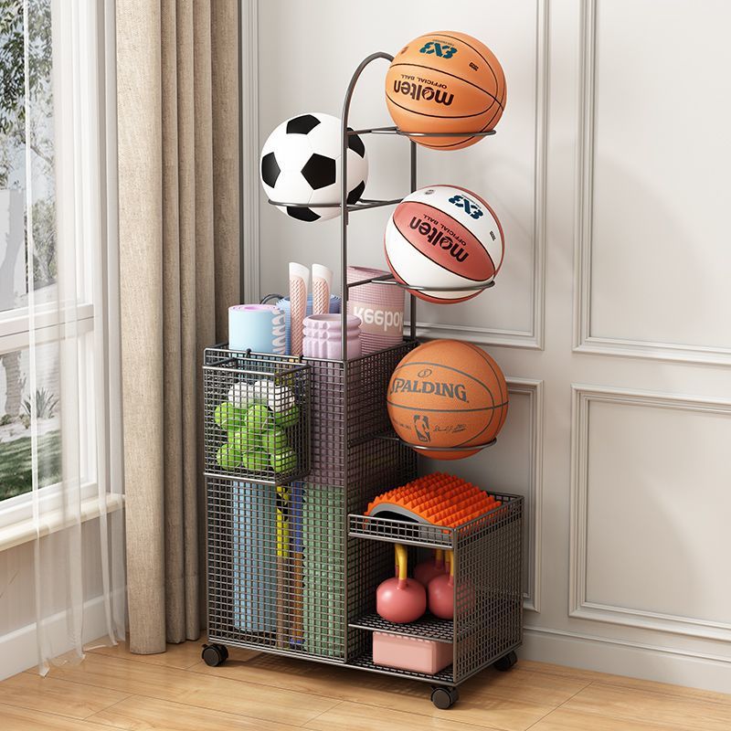 Rack de almacenamiento de baloncesto para equipos de gimnasio de deporte interior doméstico rack de almacenamiento de bádminton tipo mat de yoga cesta de almacenamiento con rueda