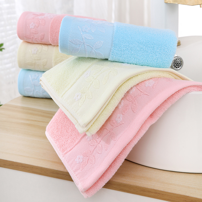 Cotton Towel In Solid Color, Soft Absorbent, With A Three-leaf Plum Blossom Design, Thickened, Soft, Breathable,_voghion.com