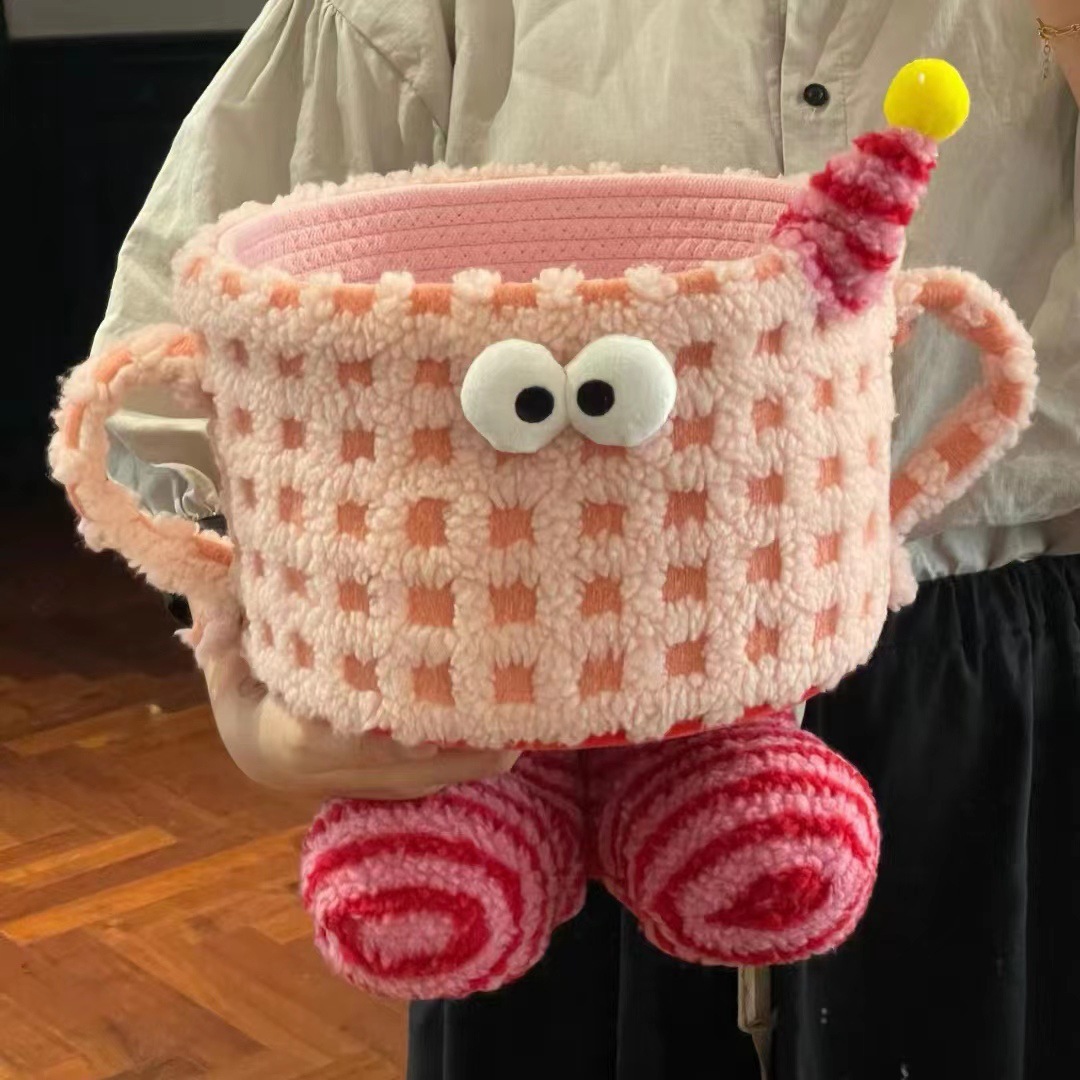 Monstruo de almacenamiento de cordero de algodón de cachemira Cesta de almacenamiento de dibujos animados adorable caja de regalo de decoración de escritorio de la sala de estar